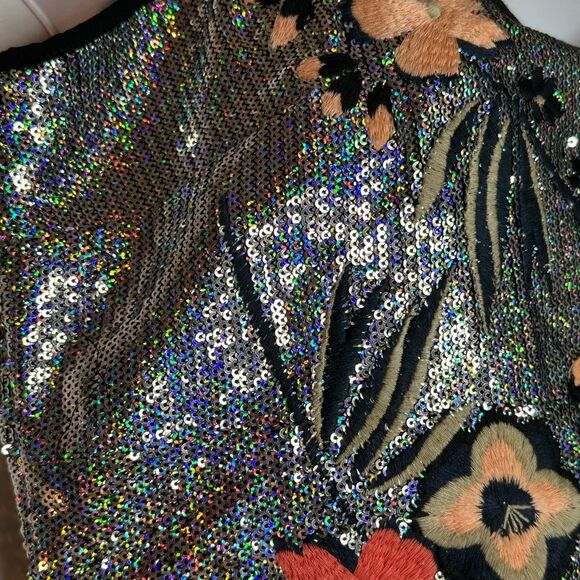 Glamorous Sequin Stitched Floral Embellished Women's Top Size M - Picture 3 of 10